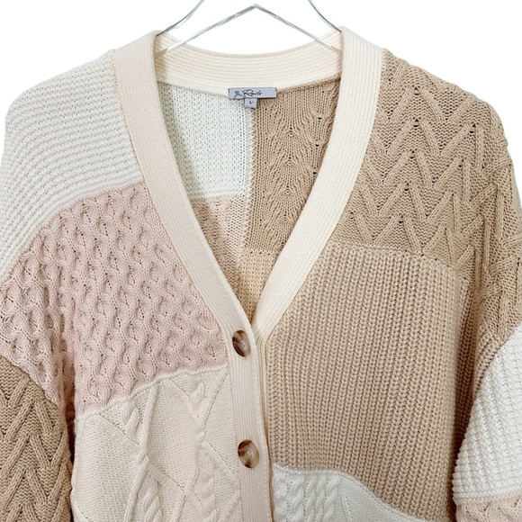 Rails Reese Cream Patchwork Mixed Cable Knit Oversized Cardigan Size L - Picture 3 of 16